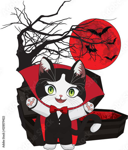Vampire cat halloween vector sticker