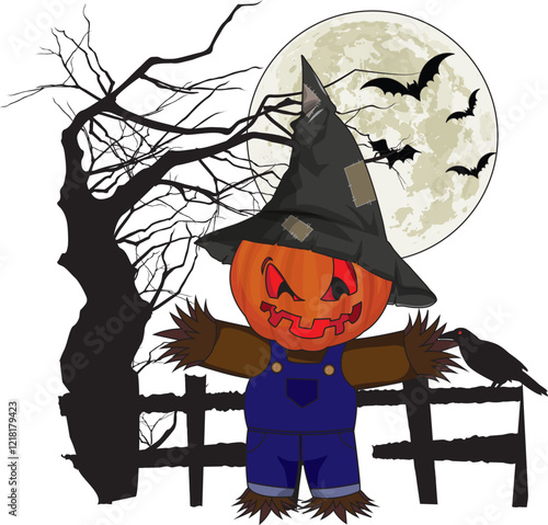Kawaii scarecrow on halloween night vector