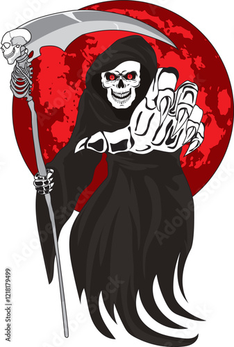 Grim reaper in full red moon catching you