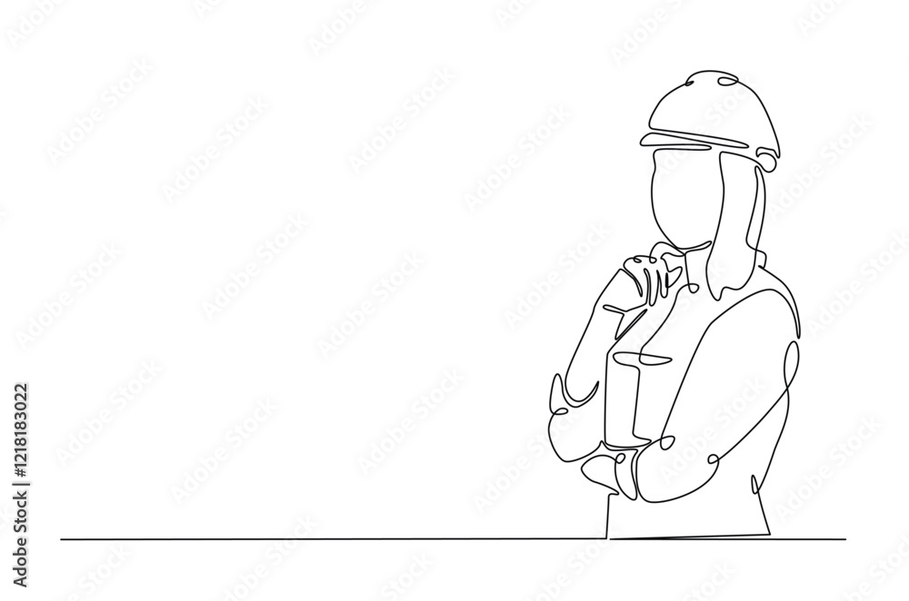 Female architect engineer worker holding paper in continuous one line drawing design. Female civil engineer or architect. Editable vector. Female architect engineer worker holding paper in continuous one line drawing design. Female civil engineer or architect. Editable vector.
