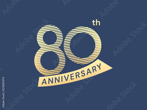 80th Anniversary luxury gold celebration with curved lines Overlapping in Shapes number logo vector design twisted infinity concept. Eighty years anniversary gold logo template for celebration event.