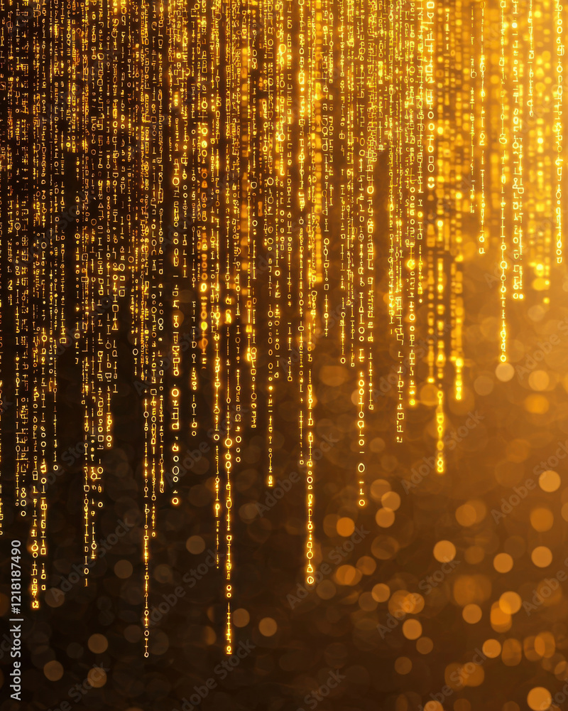 Naklejka premium Golden binary code streams create mesmerizing digital effect