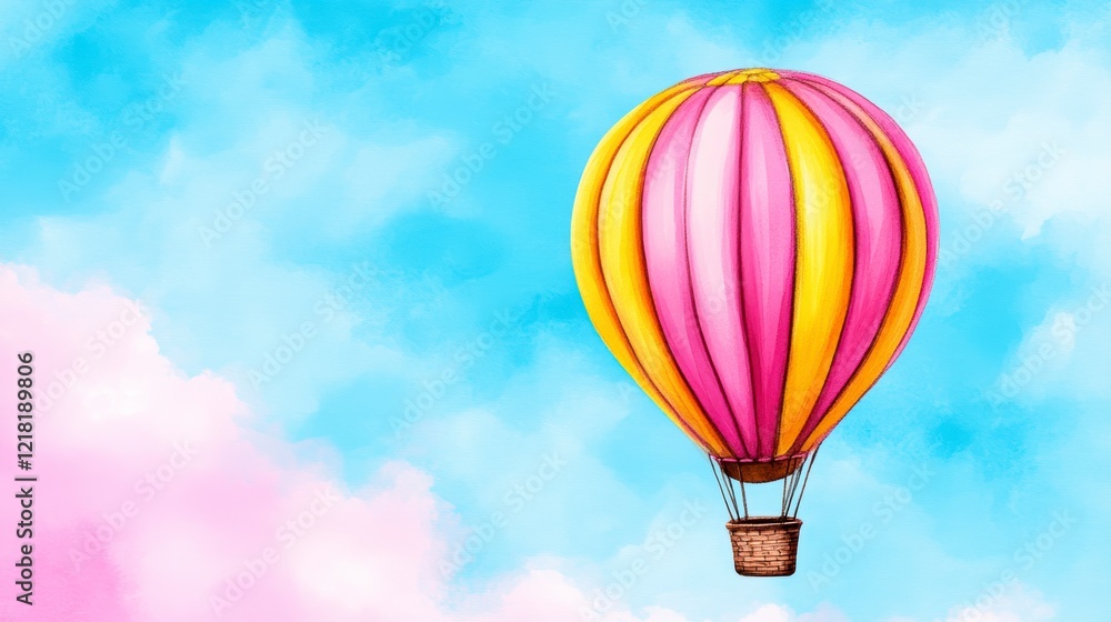 Obraz premium Colorful Hot Air Balloon Floating Against Blue Sky with Clouds