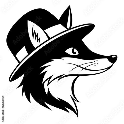 Fox head with a bowler hat vector art illustration.