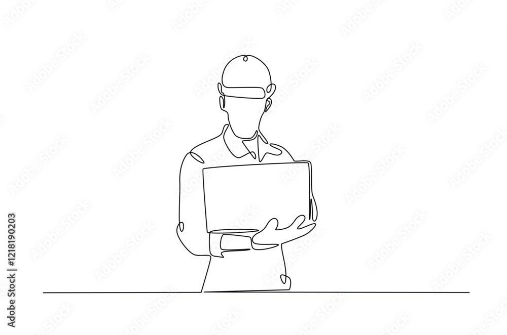 Engineer with laptop in continuous one line drawing. Single line art draw of architect working with netbook. Editable vector. Engineer with laptop in continuous one line drawing. Single line art draw of architect working with netbook. Editable vector.