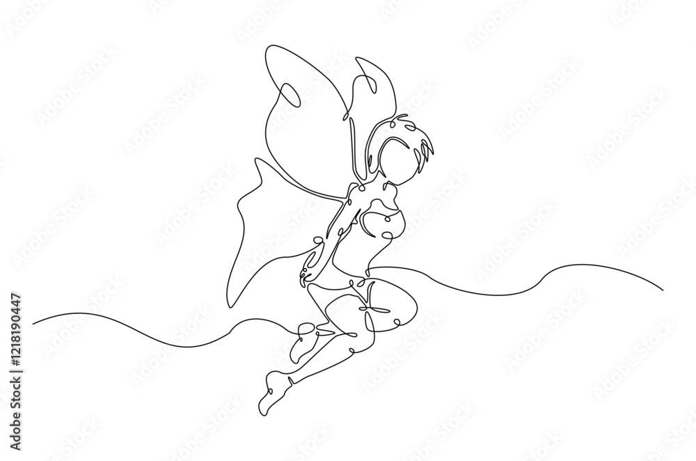 winged fairy in continuous one line drawing. Single line art draw of flying fairy with wings. Editable vector. winged fairy in continuous one line drawing. Single line art draw of flying fairy with wings. Editable vector.