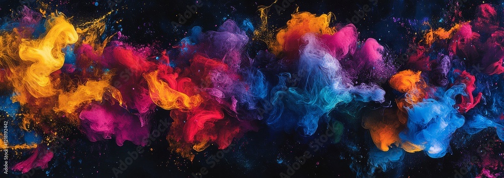 Vibrant multicolored ink swirls in water. Vibrant multicolored ink swirls in water.