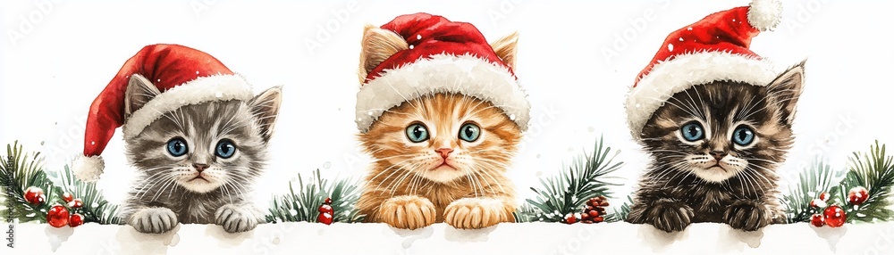 Adorable Kittens in Santa Hats Celebrating Christmas Adorable Kittens in Santa Hats Celebrating Christmas