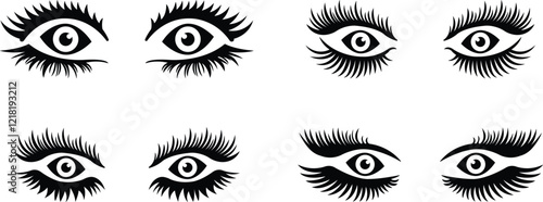 Eyebrows shaping icons in flat set. different style male and female vector for apps or website black eyebrow linear isolated on transparent background Unkept shaggy and bushy eyelash