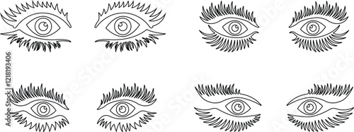 Eyebrows shaping icons in line set. different style male and female vector for apps or website black eyebrow linear isolated on transparent background Unkept shaggy and bushy eyelash