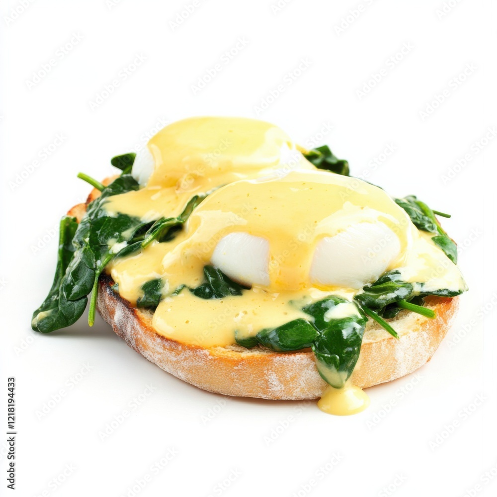 A classic eggs Florentine with spinach and hollandaise sauce, isolated white background, classic art style A classic eggs Florentine with spinach and hollandaise sauce, isolated white background, classic art style