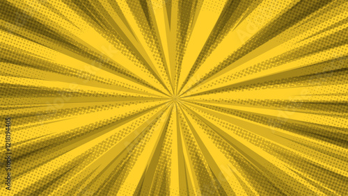 yellow comic zoom background with rays and halftone dots Vector.