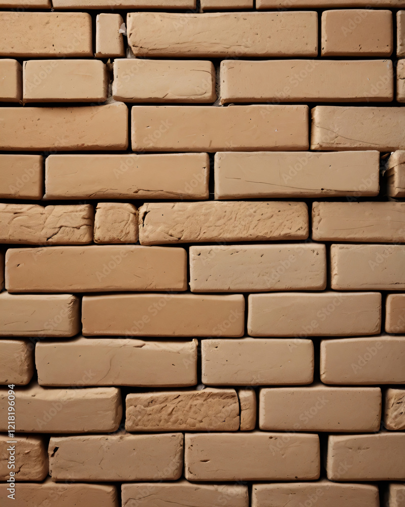 Fototapeta premium The brick wall is composed of variously sized rectangular bricks.