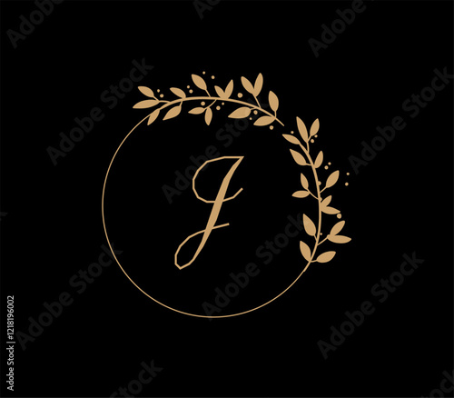 The logo has an elegant and classic design, with the main element being a monogram of the initials, such as the letters A and B, written using a calligraphy or serif font with fine details. The gold c