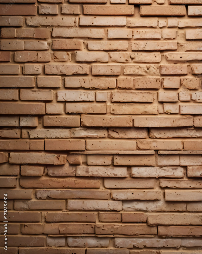 Fototapeta premium The brick wall is composed of variously sized rectangular bricks.