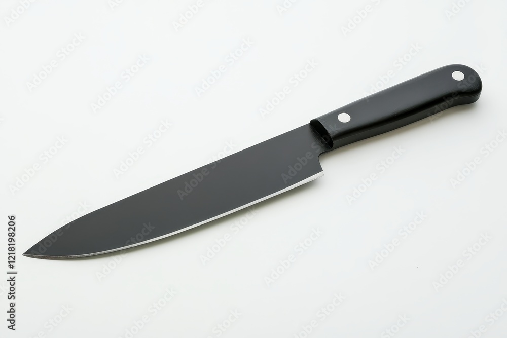 Black chef's knife with black handle isolated on white background. Black chef's knife with black handle isolated on white background.