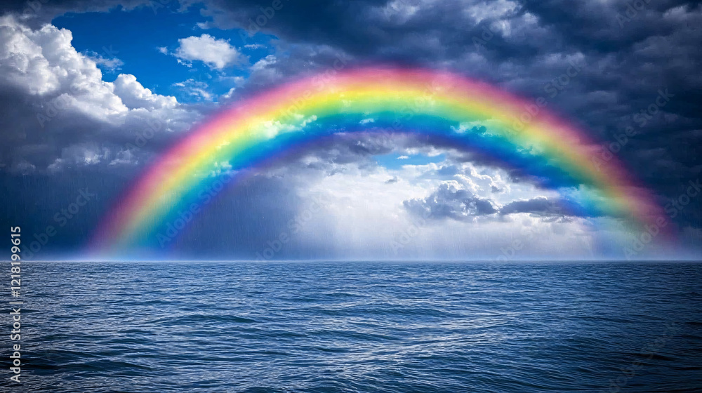 rainbow over the ocean after rainstorm rainbow over the ocean after rainstorm