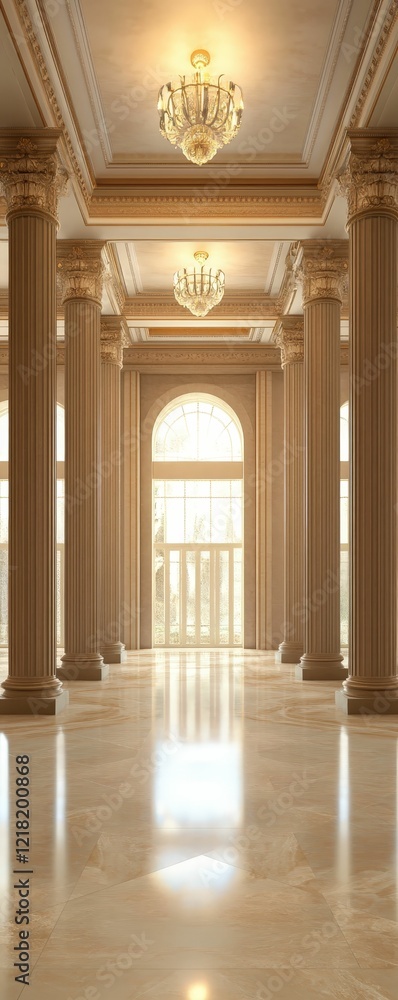 Fototapeta premium Elegant traditional bank hall with grand pillars luxurious interior architectural photography classic design serene atmosphere