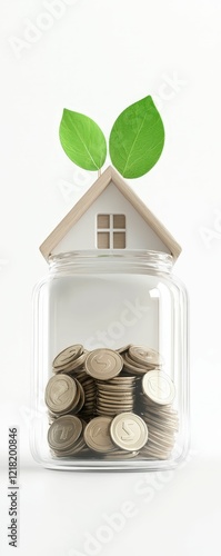 Home tax savings transparent jar with coins cozy home setup financial environment close-up view savings concept photo