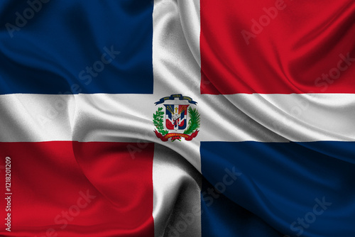 High detailed flag of Dominican Republic. National Dominican Republic flag. North America. 3D illustration.