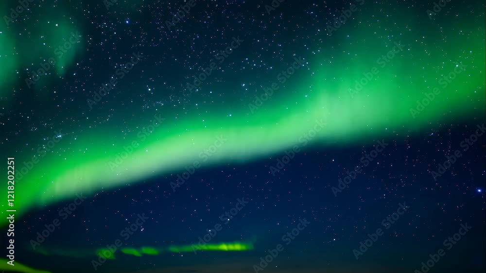 Captivating Display of Northern Lights Dancing Across a Starry Night Sky in Vibrant Shades of Green Over a Remote Wilderness Landscape Captivating Display of Northern Lights Dancing Across a Starry Night Sky in Vibrant Shades of Green Over a Remote Wilderness Landscape