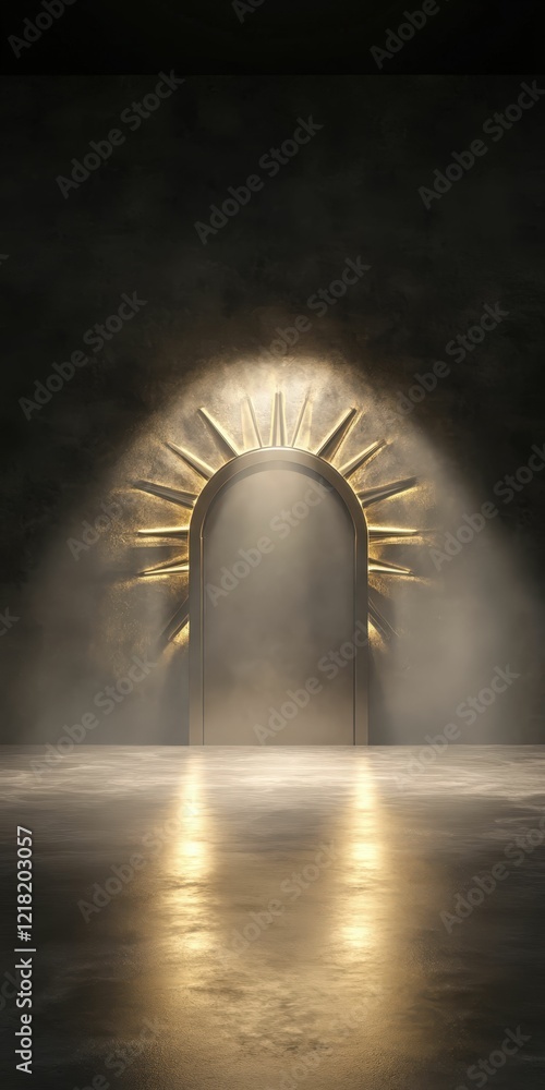 Fototapeta premium Illuminated bank vault door high security chamber digital dark environment dramatic viewpoint mystery concept