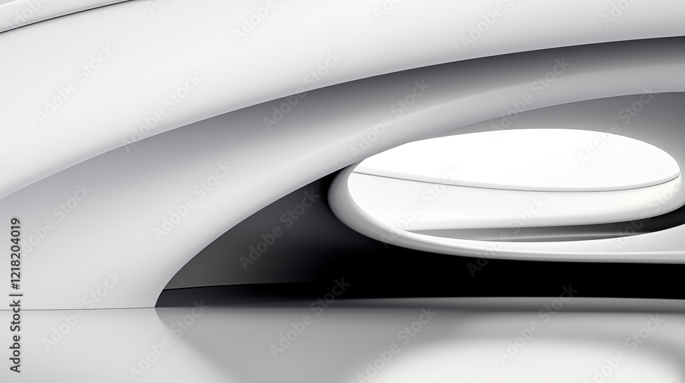 Futuristic Interior with Curvilinear Architecture in Monochrome Futuristic Interior with Curvilinear Architecture in Monochrome