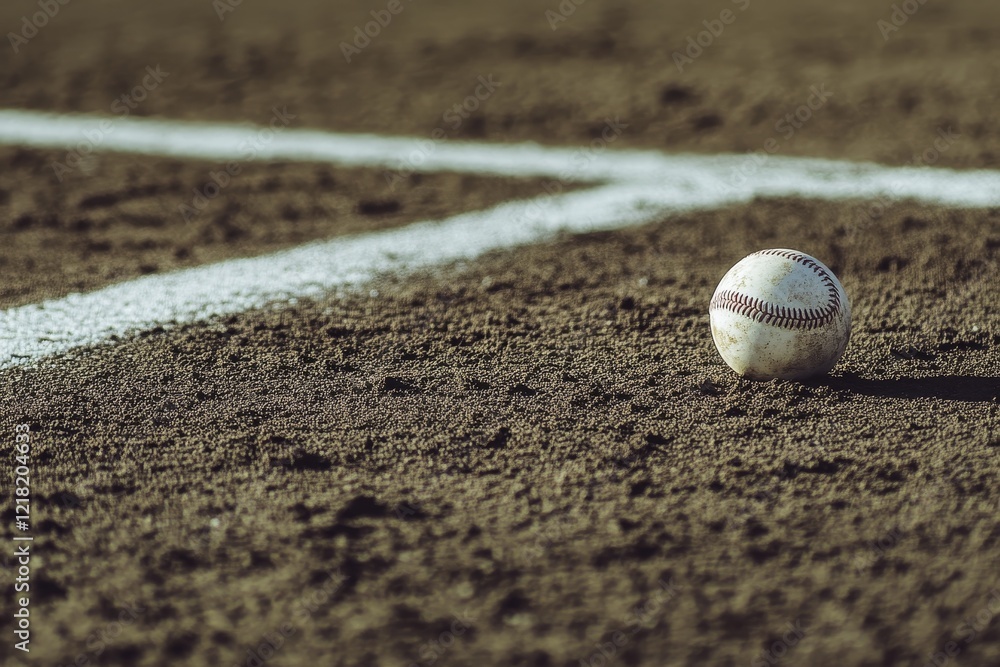 Baseball on dusty infield near foul line. Baseball on dusty infield near foul line.