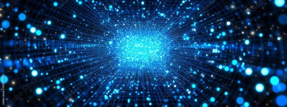 Naklejka premium Abstract blue glowing particles tunnel.