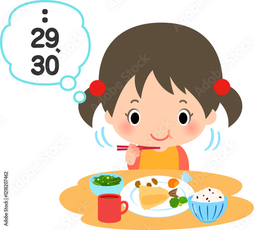 咀嚼回数を数えながら食事をする女の子