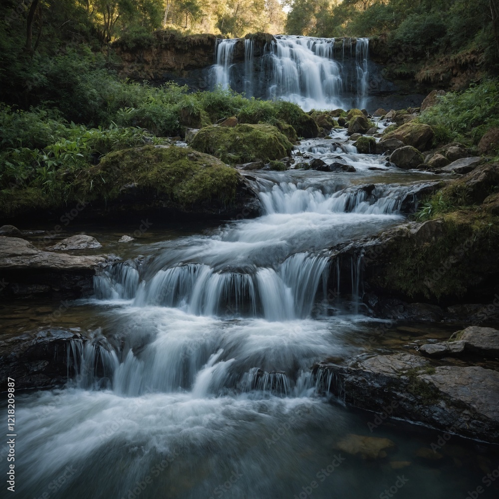 Obraz premium A picturesque waterfall cascading into a serene pool of water.