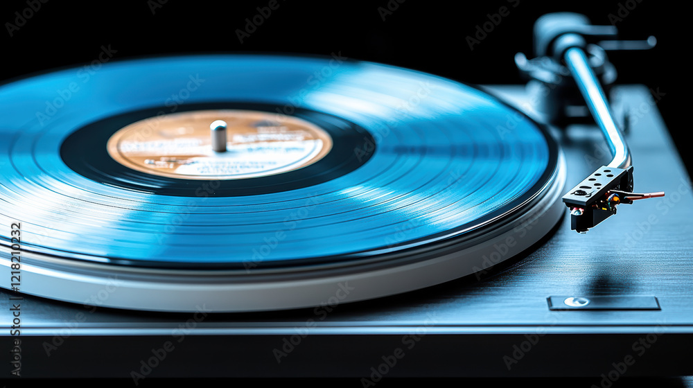 close up of vinyl record spinning on turntable, showcasing high fidelity sound close up of vinyl record spinning on turntable, showcasing high fidelity sound