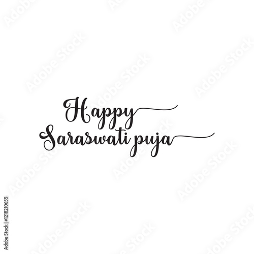 Happy Saraswati Puja handwritten ink lettering inscription. calligraphy text. vector illustration