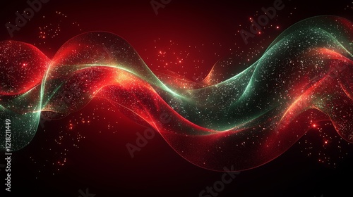 Dynamic abstract wave animation digital art red and green color palette ethereal background high-resolution imagery