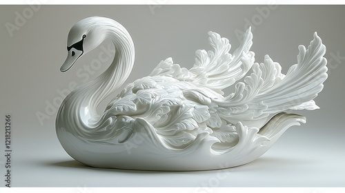 Fototapeta Naklejka Na Ścianę i Meble -  Elegant white swan sculpture, studio shot, neutral background, home decor