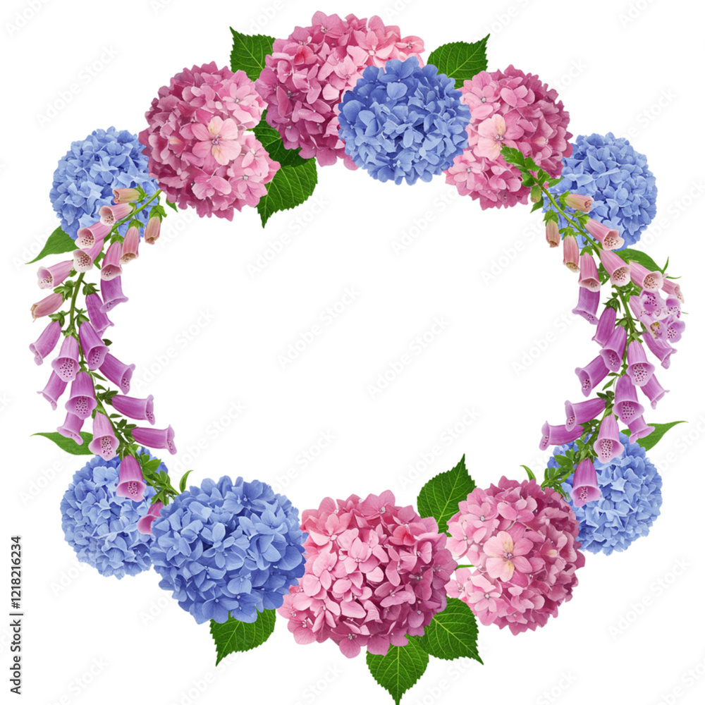 Beautiful Pink Blue Hydrangea Flower Wreath Floral Design Botanical Spring Summer Frame Bloom Image Beautiful Pink Blue Hydrangea Flower Wreath Floral Design Botanical Spring Summer Frame Bloom Image