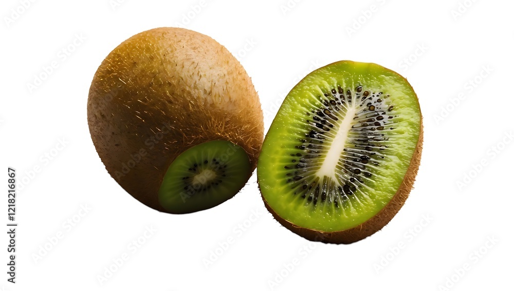 Obraz premium Fresh Kiwi Fruit, Whole and Halved, Perfect for Healthy Eating