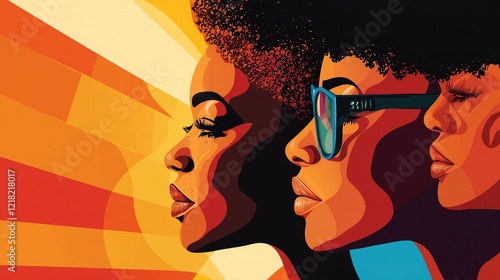 Abstract portrait of three Black women celebrating African American history with vibrant colors and bold design.
