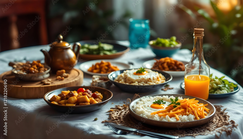 A Delicious Table Setting Featuring Various Dishes and Drinks A Delicious Table Setting Featuring Various Dishes and Drinks