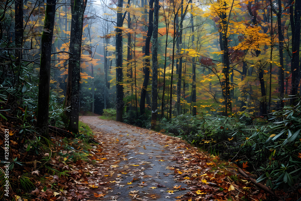 Fototapeta premium An Autumn Morning on a Tranquil North Carolina Hiking Trail