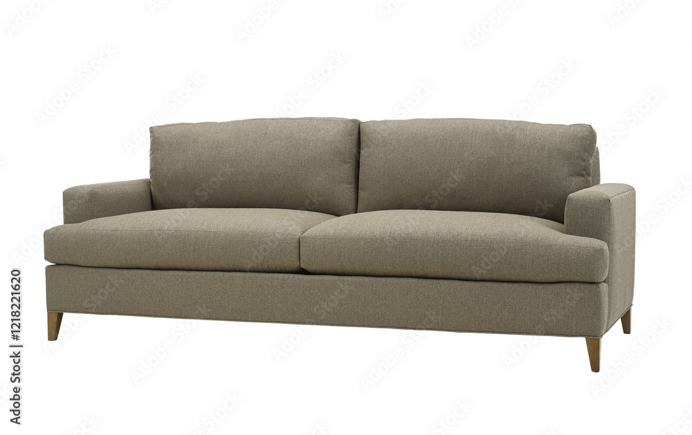 A sofa in a minimalist design with wooden legs + clipping path. The sofa is isolated on a White background. A sofa in a minimalist design with wooden legs + clipping path. The sofa is isolated on a White background.