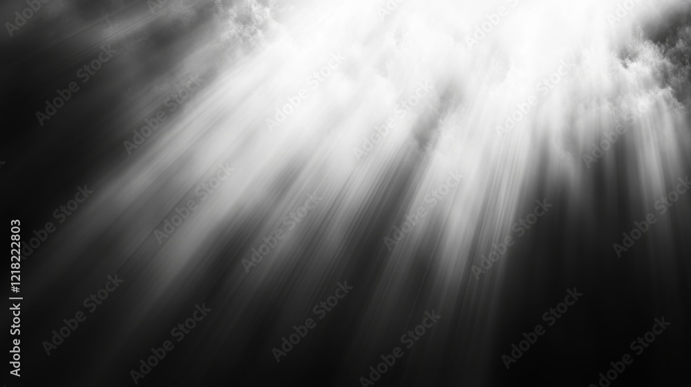 Light beams stream through dark clouds above