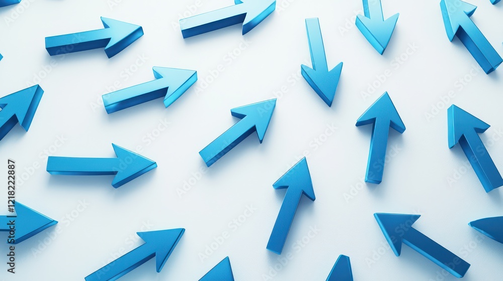 Top perspective on blue arrows pointing right on white. Top perspective on blue arrows pointing right on white.