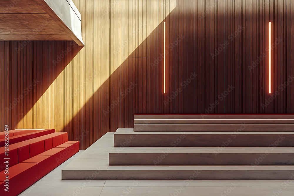 Interior of a theater with red seats and wooden floor Interior of a theater with red seats and wooden floor