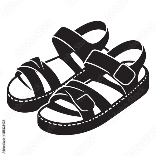 Sandals Silhouette Vector Illustration, Solid White Background.