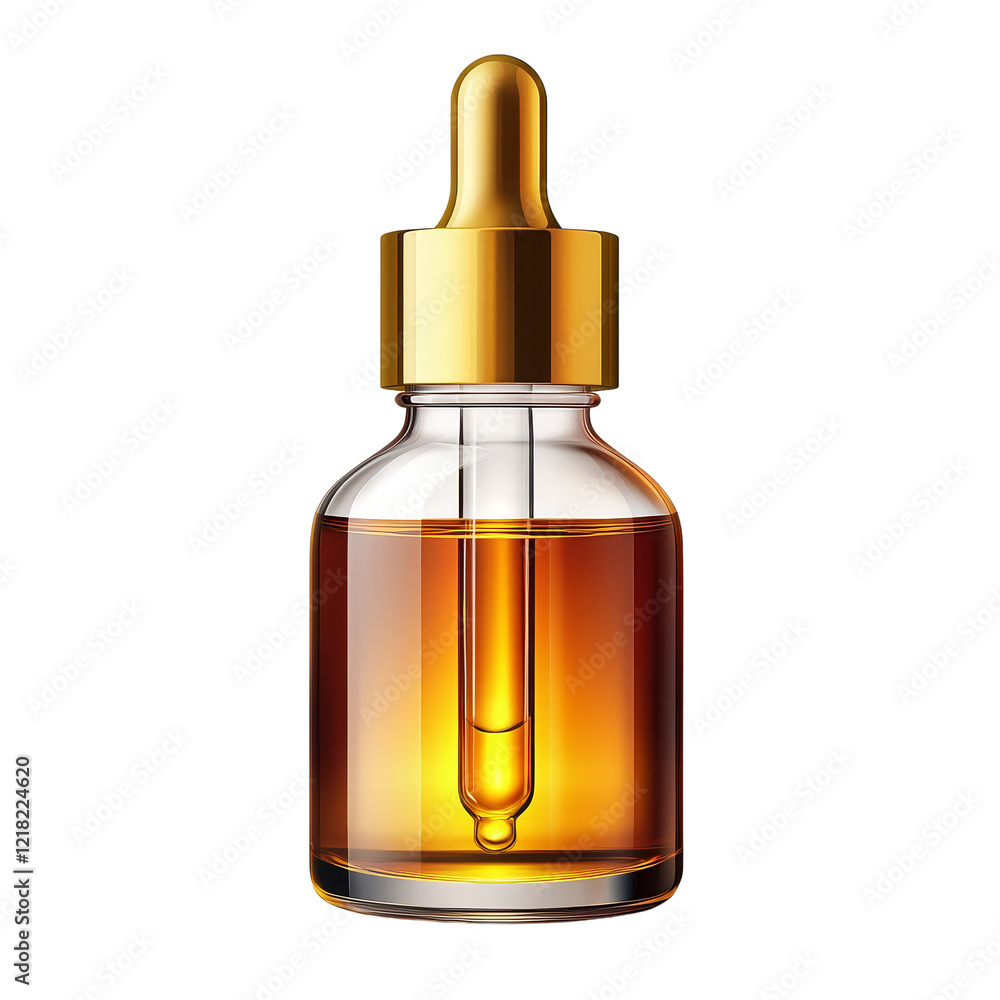 Naklejka premium Oil dropper with a golden cap on a white isolated background.