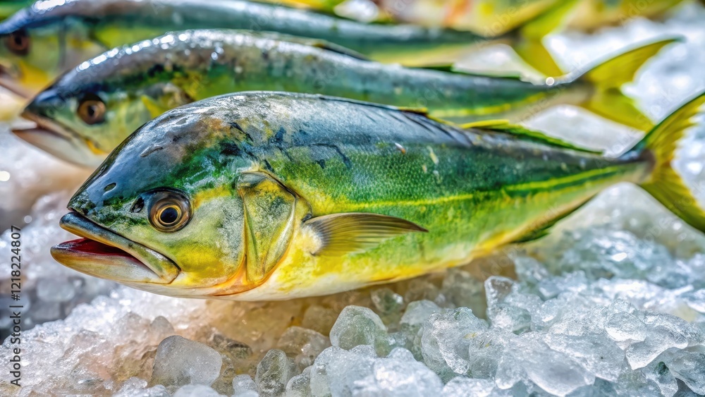 Fresh raw Mahi Mahi fish displayed on ice, fish market, fresh catch, fish market, fresh catch Fresh raw Mahi Mahi fish displayed on ice, fish market, fresh catch, fish market, fresh catch