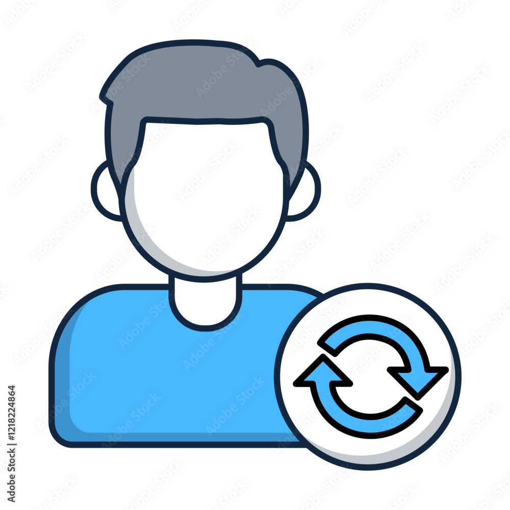Customer Profile with Sync Icon. Customer Synchronization and Data Management Icon. Illustration for CRM Concept. Customer Profile with Sync Icon. Customer Synchronization and Data Management Icon. Illustration for CRM Concept.