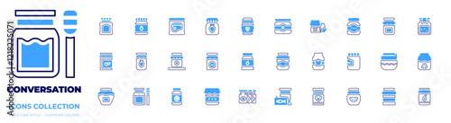 Conversation icon collection. Bold line style. Duotone colors. jam, honey, jelly, steak, cannedfood, babyfood, honeyjar, marmalade, jellying