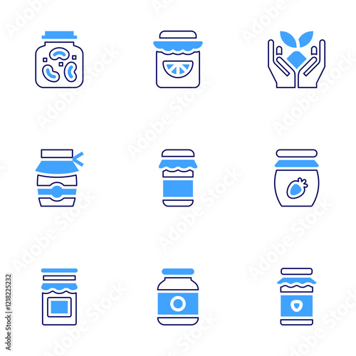 Conversation icon set. Bold line style. Duotone colors. Editable stroke. jam, jamjar, marmalade, pickles, jar, sprout, jams